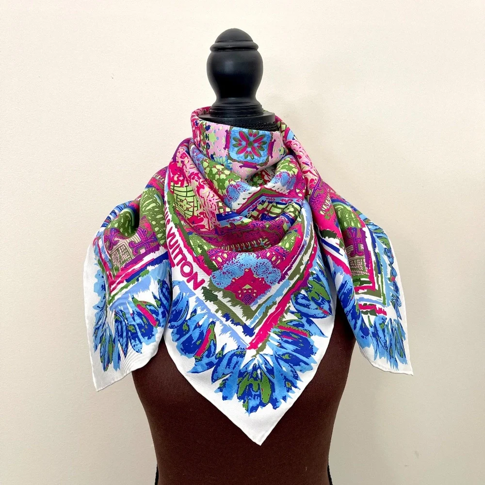 Louis Vuitton Scarf Monogram Paradise Barbie Blue Green Pink Silk Wrap